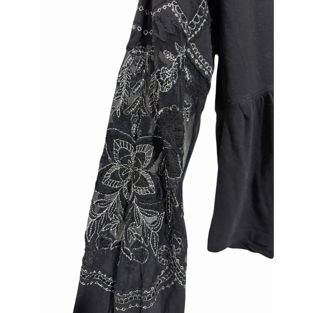 Free People‎ Penny Embroidered Peplum Top Black Women's Size XS